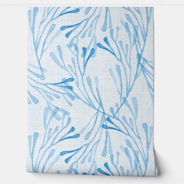 Soft Coastal Coral and Seaweed in Light Blue Behang (Afrollen)