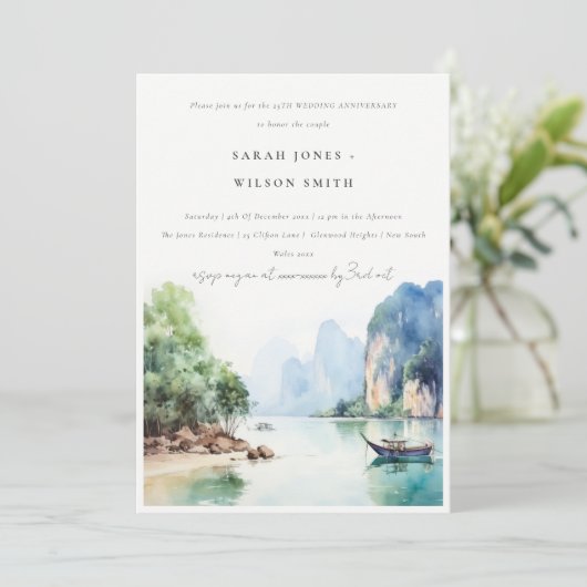 Soft Coastal Thailand Seascape Bruiloft Jubileum Kaart (Staand voorkant)