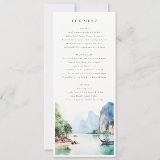 Soft Coastal Thailand Seascape Bruiloft Menu Kaart (Voorkant)
