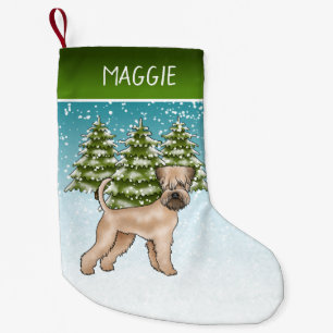 Soft-Coated Wheaten Terrier Besneeuwd Winterbos Kleine Kerstsok