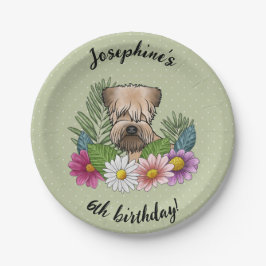 Soft-Coated Wheaten Terrier Bloemige Gelukkige Ver Papieren Bordje