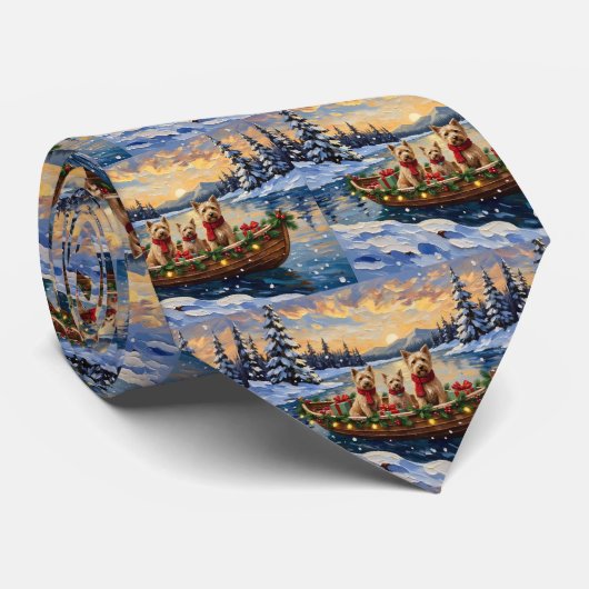 Soft Coated Wheaten Terrier Christmas Boat Holiday Stropdas (Opgerold)