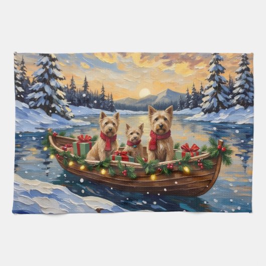 Soft Coated Wheaten Terrier Christmas Boat Holiday Theedoek (Horizontaal)