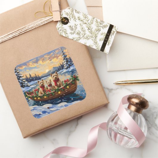 Soft Coated Wheaten Terrier Christmas Boat Holiday Vierkante Sticker (Geschenken)
