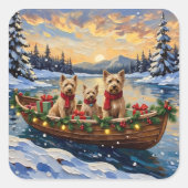 Soft Coated Wheaten Terrier Christmas Boat Holiday Vierkante Sticker (Voorkant)
