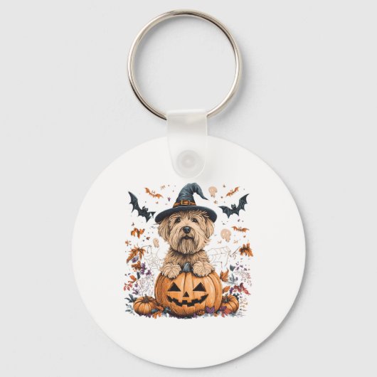 Soft Coated Wheaten Terrier Pompoen Halloween Dan Sleutelhanger (Voorkant)