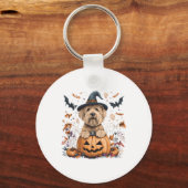 Soft Coated Wheaten Terrier Pompoen Halloween Dan Sleutelhanger (Voorkant)
