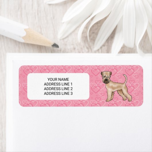 Soft-Coated Wheaten Terrier Roze Harten En Tekst Etiket (Insitu)