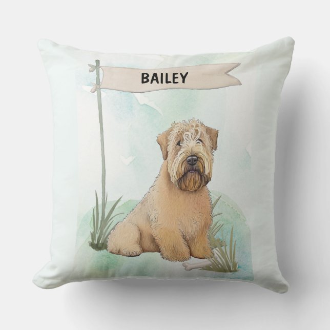 Soft Coated Wheaten Terrier Watercolor Personalize Kussen (Voorkant)