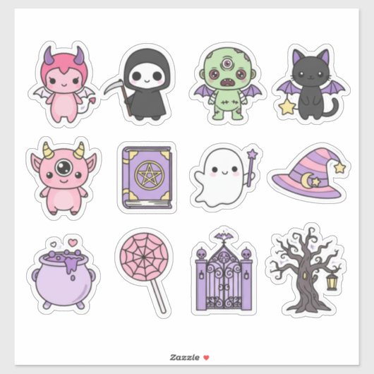 Soft Colored Witchy Spells And Ghouls Stickers (Vel)