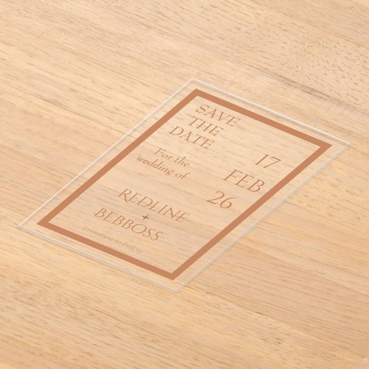 Soft Copper Elegant Modern Wedding Acryl Uitnodigingen (Laagn)