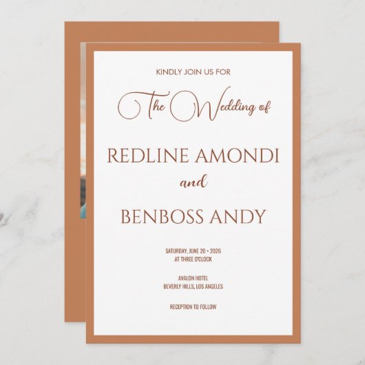Soft Copper Minimalist Modern Calligraphy Wedding Kaart (Voorkant / Achterkant)