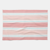 Soft Coral Aqua & Tan on White Shabby Chic Stripes Theedoek (Horizontaal)