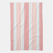 Soft Coral Aqua & Tan on White Shabby Chic Stripes Theedoek (Verticaal)