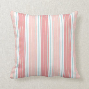 Soft Coral & Aqua White Shabby Chic Stripes Kussen