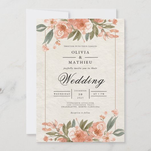 Soft Coral Bloom Archway Wedding Kaart (Voorkant)