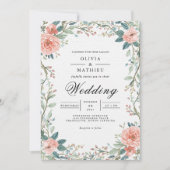 Soft Coral Blossom Lijst Wedding Kaart (Voorkant)