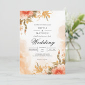 Soft Coral Botanical Wash Wedding Kaart (Staand voorkant)