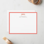 Soft Coral Bow Nursery Note Card – Personalized Notitiekaartje (Voorkant / Achterkant in situ)