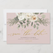 Soft Coral Floral Botanical Greenery Wedding Save Save The Date (Voorkant)