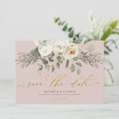 Soft Coral Floral Botanical Greenery Wedding Save The Date (Staand voorkant)