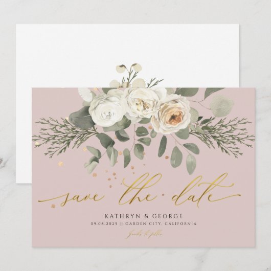 Soft Coral Floral Botanical Greenery Wedding Save The Date (Voorkant / Achterkant)