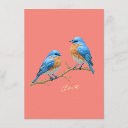 Soft Coral Lovebirds Romantische Blauwvogels Huwel Informatiekaartje (Achterkant)