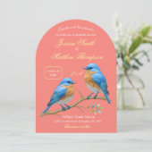 Soft Coral Lovebirds Romantische Blauwvogels Huwel Kaart (Staand voorkant)
