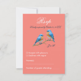 Soft Coral Lovebirds Romantische Blauwvogels Huwel RSVP Kaartje