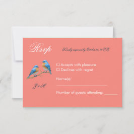 Soft Coral Lovebirds Romantische Blauwvogels Huwel RSVP Kaartje