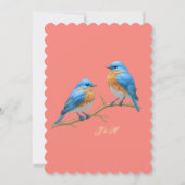 Soft Coral Lovebirds Romantische Blauwvogels Huwel Save The Date (Achterkant)
