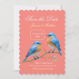 Soft Coral Lovebirds Romantische Blauwvogels Huwel Save The Date