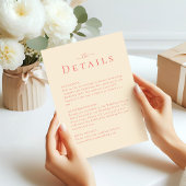 Soft Coral Modern Minimalist Wedding Details Kaart