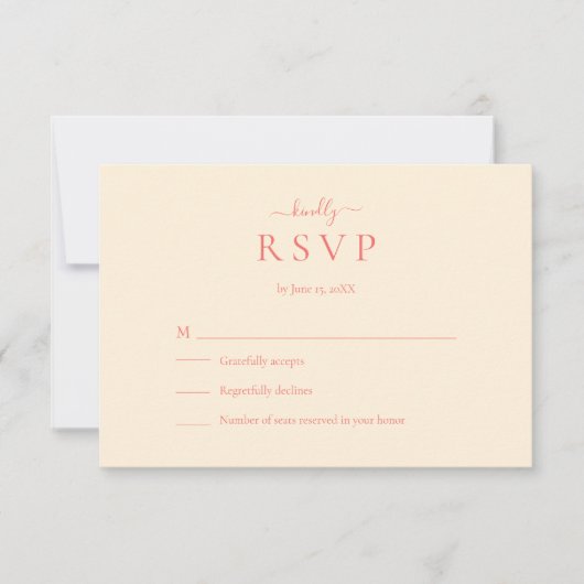 Soft Coral Modern Minimalist Wedding RSVP Card (Voorkant)