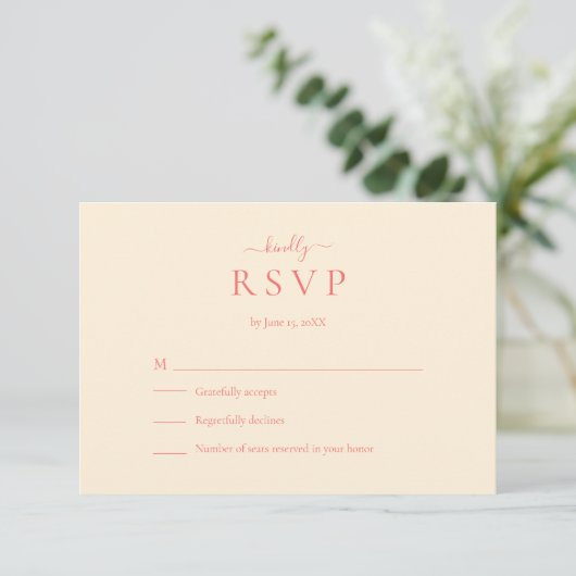 Soft Coral Modern Minimalist Wedding RSVP Card (Staand voorkant)