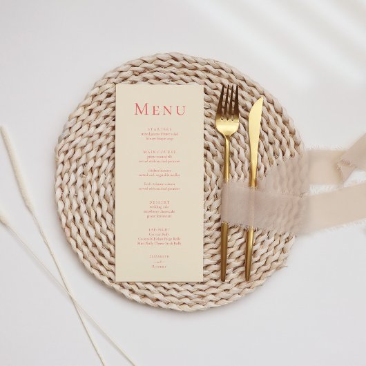 Soft Coral Modern Minimalistische Wedding Menu Kaa