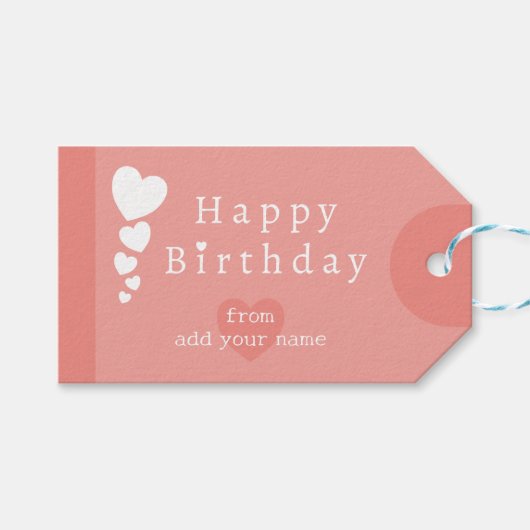 Soft Coral - Roze Verjaardagsharten Cadeau Labels Cadeaulabel (Voorkant (Horizontaal))