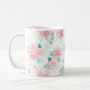 Soft Coral waterverf floral bouquet Koffiemok