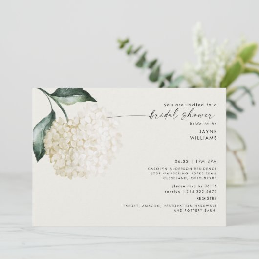 Soft Cream Hydrangea Stem Vrijgezellenfeest Kaart (Staand voorkant)