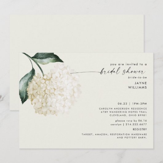 Soft Cream Hydrangea Stem Vrijgezellenfeest Kaart (Voorkant / Achterkant)