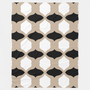 Soft Curves Pattern - Taupe, Black en White Fleece Deken