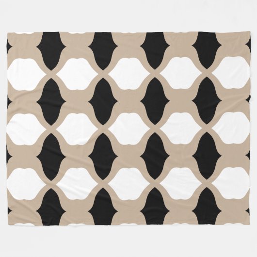 Soft Curves Pattern - Taupe, Black en White Fleece Deken (Voorkant (Horizontaal))