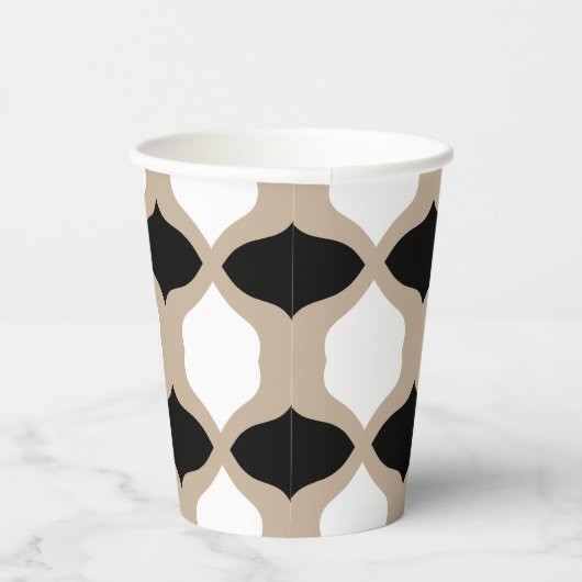 Soft Curves Pattern - Taupe, Black en White Papieren Bekers (Rechts)