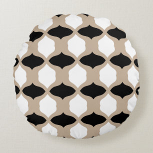Soft Curves Pattern - Taupe, Black en White Rond Kussen