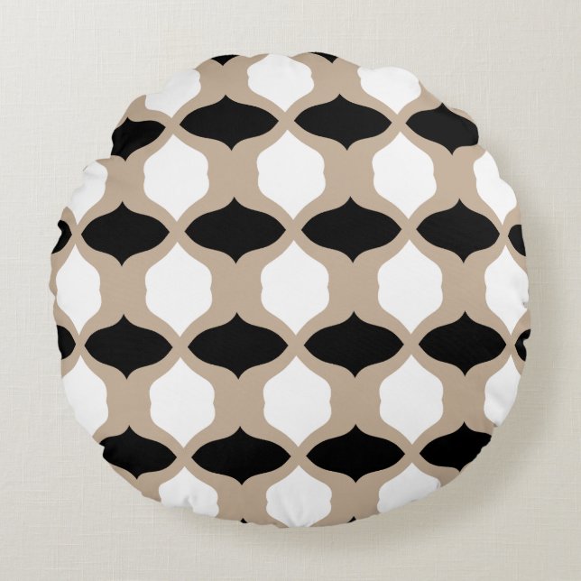Soft Curves Pattern - Taupe, Black en White Rond Kussen (Voorkant)