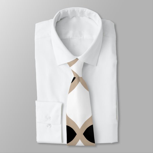 Soft Curves Pattern - Taupe, Black en White Stropdas (Gebonden)