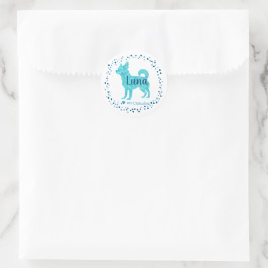 Soft Custom Pastel blue chihuahua Silhouette Ronde Sticker (Tas)