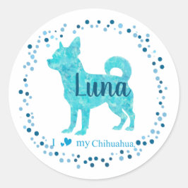 Soft Custom Pastel blue chihuahua Silhouette Ronde Sticker