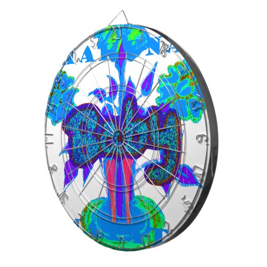 Soft Cyan Blue Flower Art: A Baby's Touch. Dartbord (Voorkant Rechts)