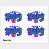 Soft Cyan Blue Flower Art: A Baby's Touch. Ovale Sticker (Vel)